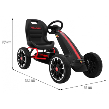 Gokart ABARTH na pedały dla dzieci Czarny + Koła EVA + Hamulec ręczny + Wolny bieg